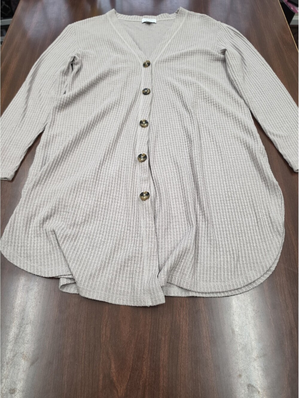Mud Pie Waffle Knit Cardigan Womens S/M Taupe Long Sleeve Button Down Cozy Core